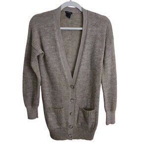 Club Monaco Neutral Wool Blend V Neck Elbow Patch Cardigan Sweater *Flaw Size S